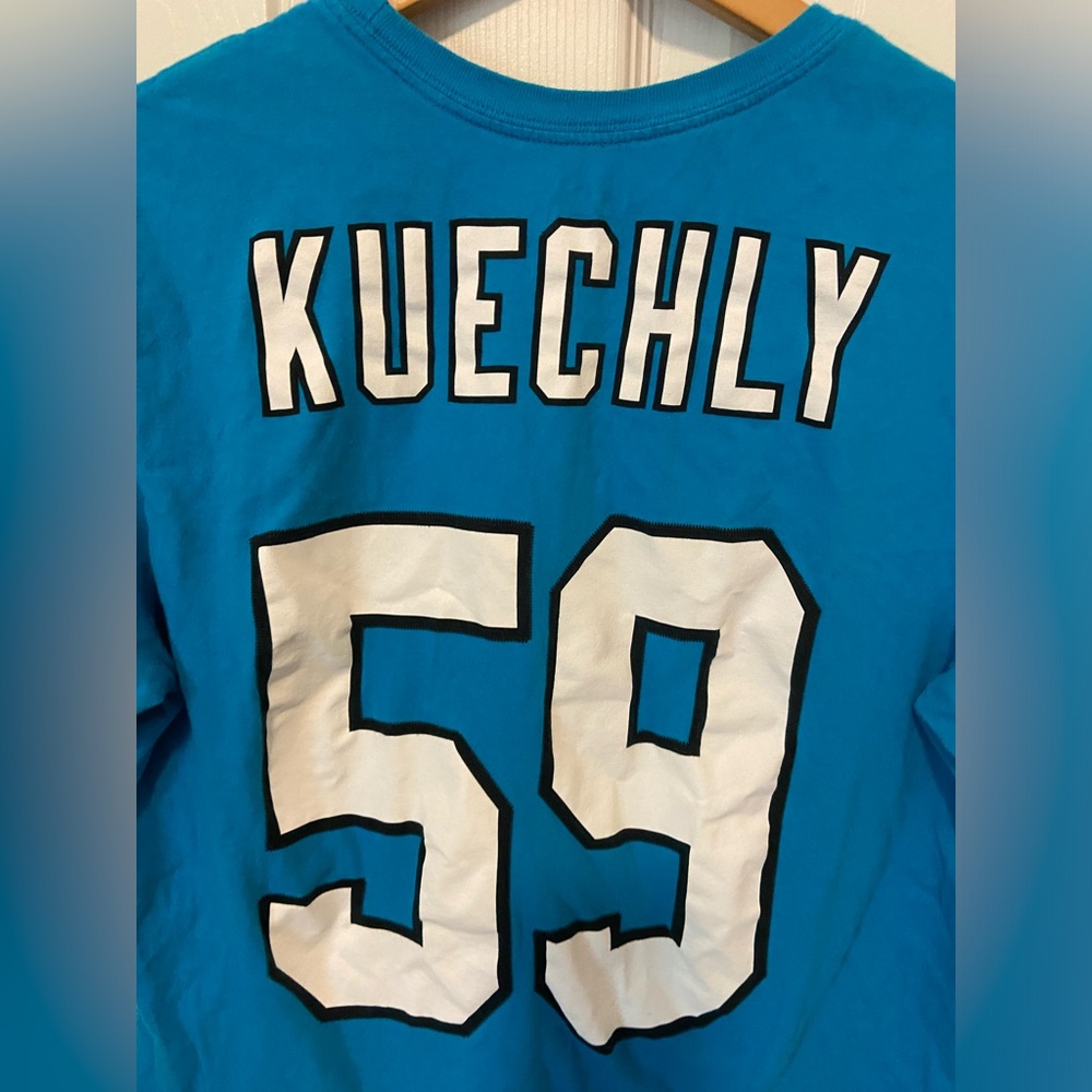 NIKE WOMENS SS SLIM FIT COTTON BLACK T SHIRT 59 LUKE KUECHLY PANTHERS SZ LARGE - Picture 3 of 4